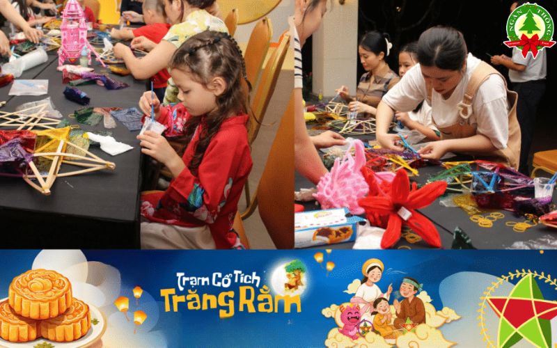 Khu làm bánh và đèn lồng thủ công mang đến trải nghiệm thực hành thú vị cho trẻ em tại sự kiện