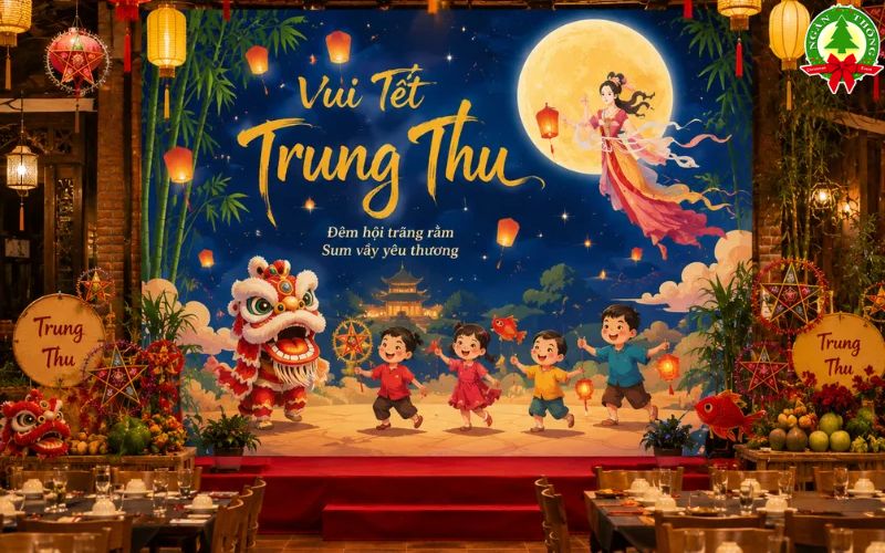 Trang trí đêm hội trăng rằm theo phong cách hiện đại phù hợp với các chương trình doanh nghiệp và khu đô thị