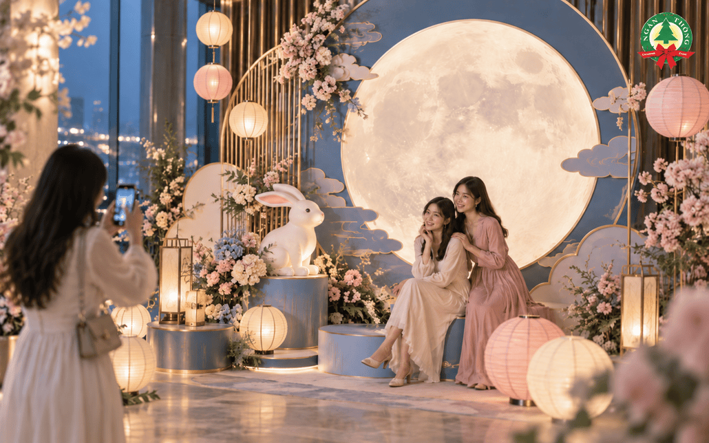Trang trí đêm hội trăng rằm nên tránh bố cục quá nhiều chi tiết để giữ được điểm nhấn chính cho không gian