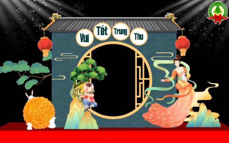 Trang trí đêm hội trăng rằm với hình ảnh Chị Hằng, Chú Cuội tạo điểm nhấn quen thuộc và gần gũi với thiếu nhi