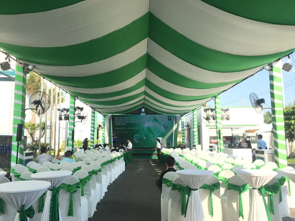 Báo giá nhà bạt nhôm trụ vuông khẩu độ 10m